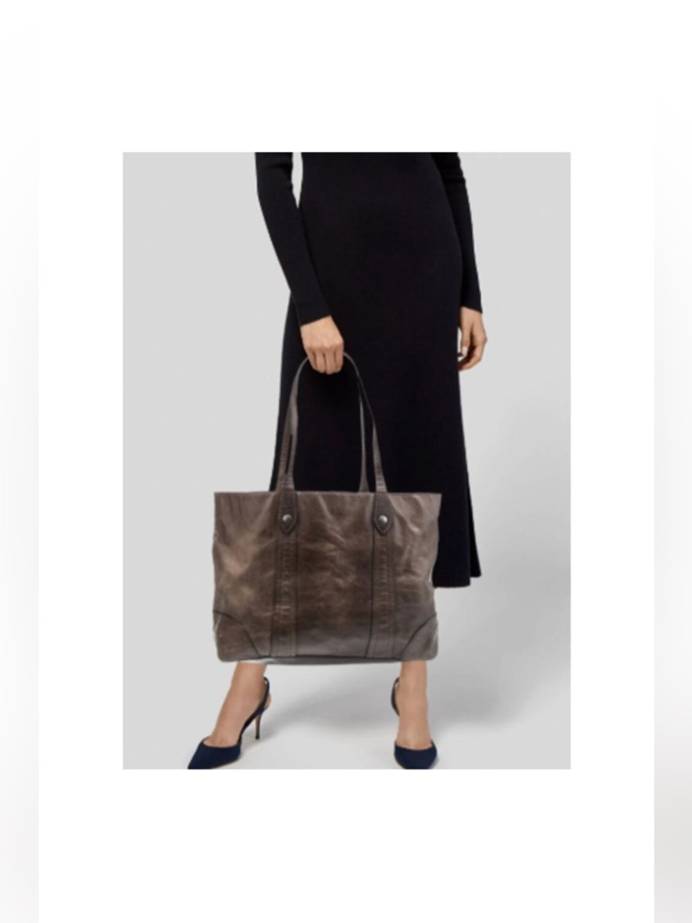 🩶🤍Frye Melissa Leather Shopper Tote ICE Grey $358 - Picture 12 of 12